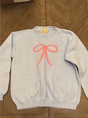 The Beaufort Bonnet Company Light Blue Sweater with Pink Bow